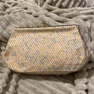 Vintage Lumured Corded Multi Color Beaded Clutch